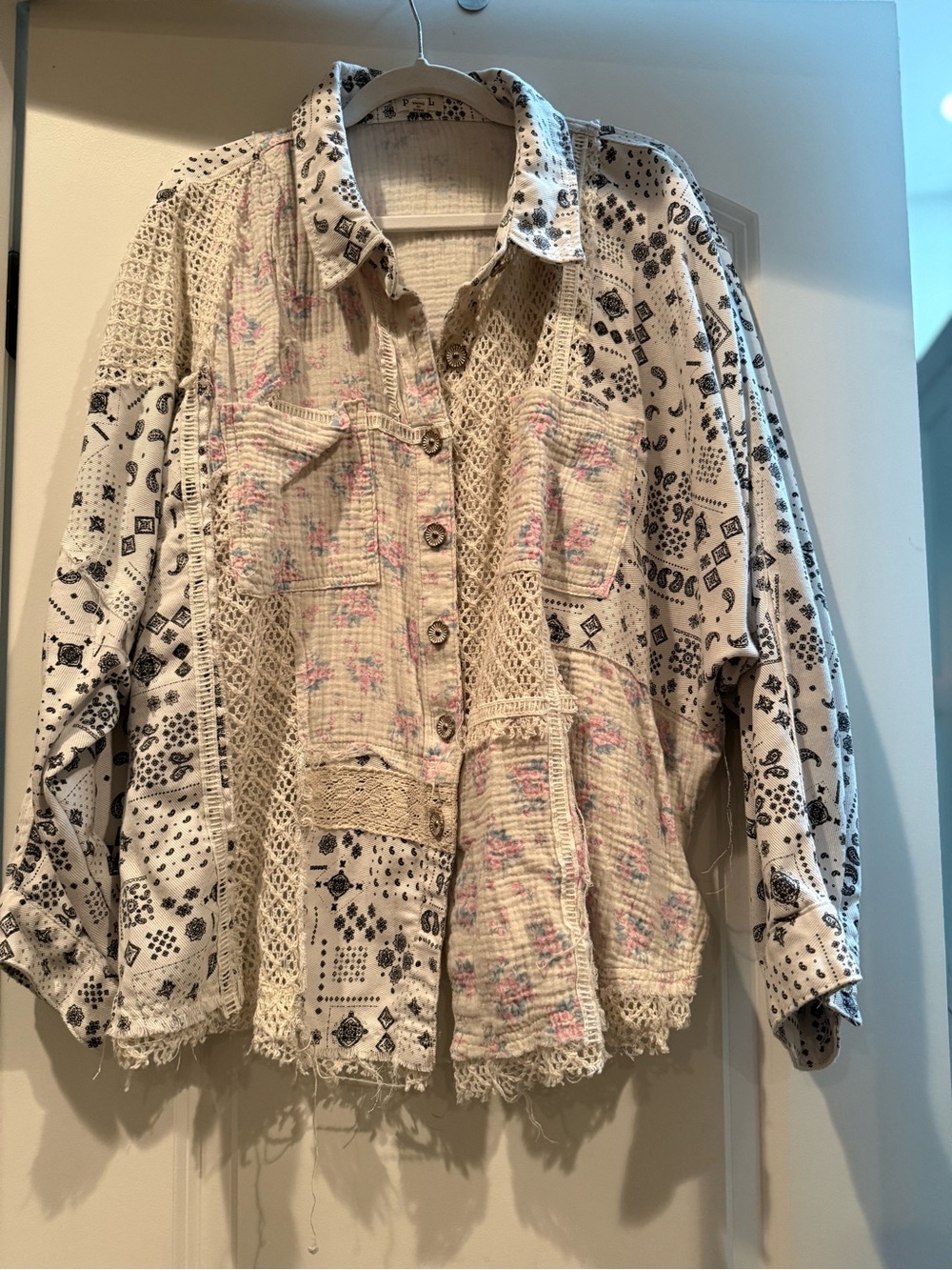 POL White Shirt with Black Bandana Print